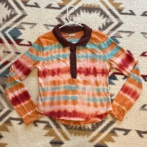 We the Free Tie-Dye Stripe Henley Long Sleeve Shirt